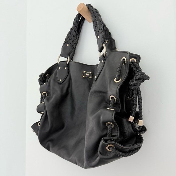 Vintage Michael Kors woven black leather shoulder tote bag - Picture 5 of 8